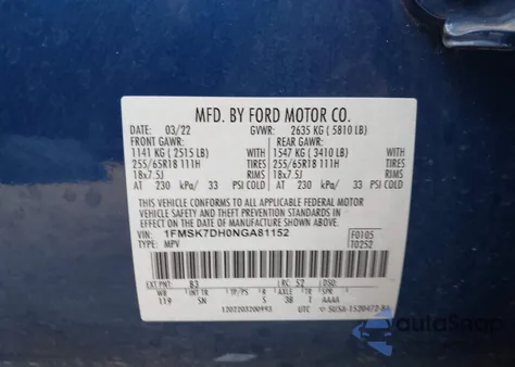 2022 Ford Explorer Xlt z USA, uszkodzony, nr VIN 1FMSK7DH0NGA81152